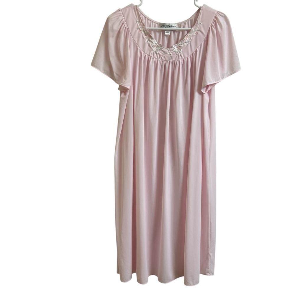 Miss Elaine Classics Nightgown Long Pink Tricot Silky Cap Sleeve Womens Size L